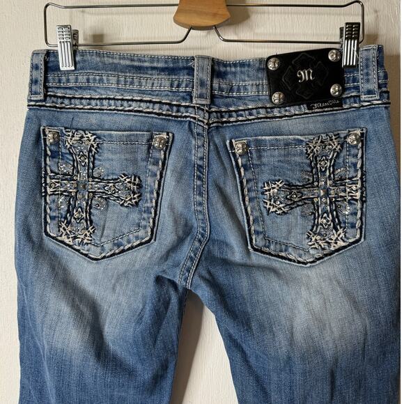 Miss Me Women's 30 Cropped Light Blue Jeans JE5100C7 Embellished Cross Y2K - Picture 9 of 12